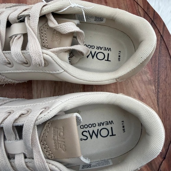 TOMS Men Trvl Lite Court Beige Leather Shaggy Suede Sneakers Size 7.5 - Picture 9 of 13